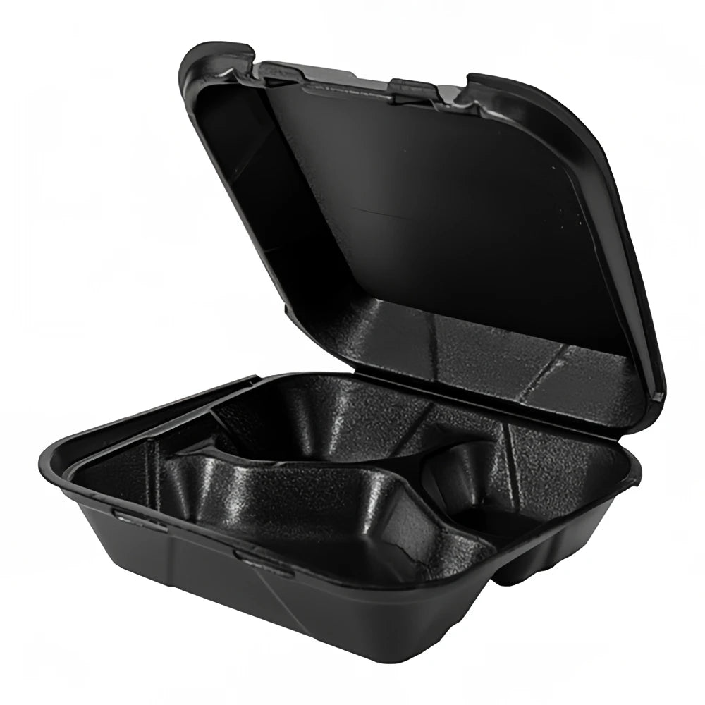 Foam 9x9 (3prt) To-Go Containers - Black or White