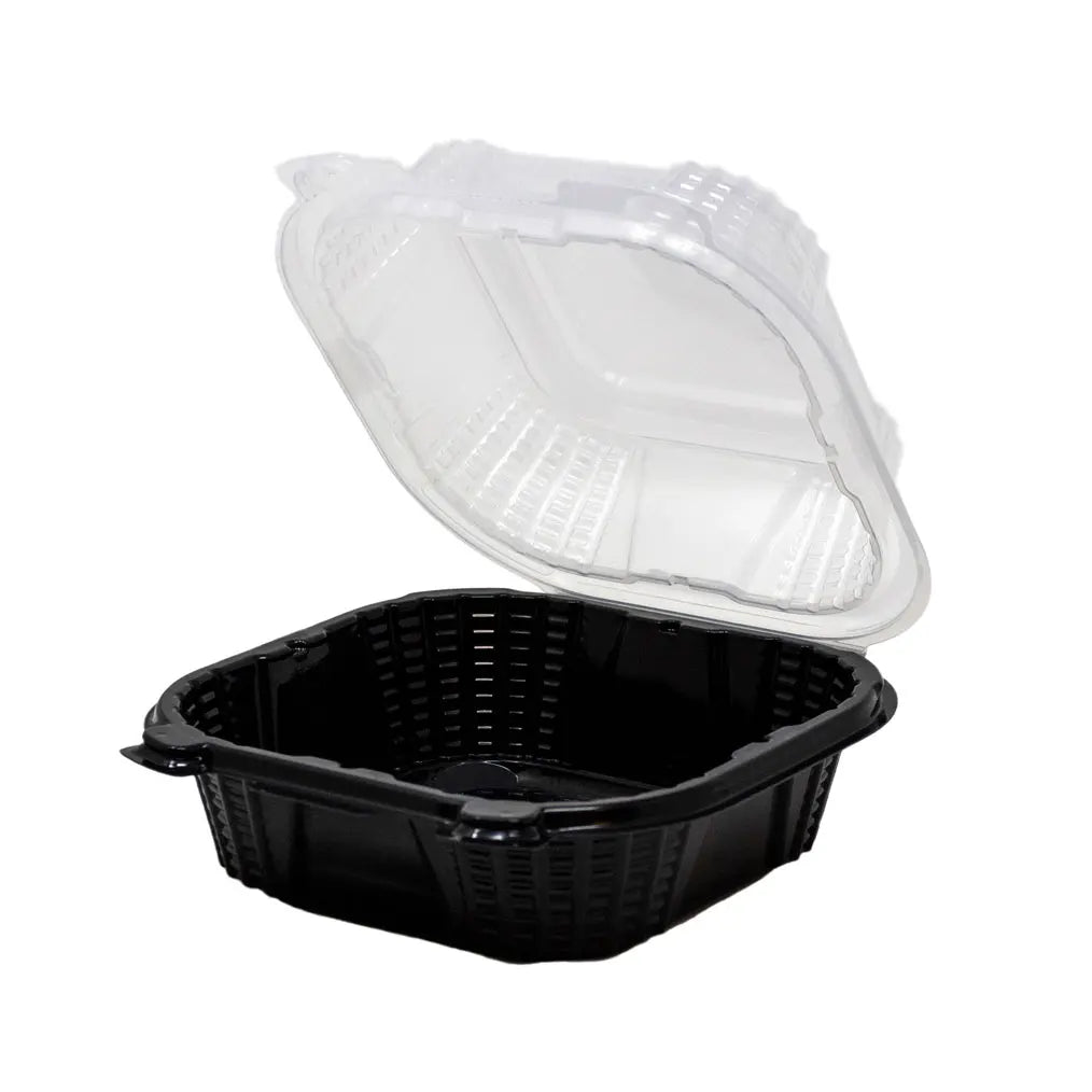 Plastic 6x6 Clear Lid Hinged Black Container