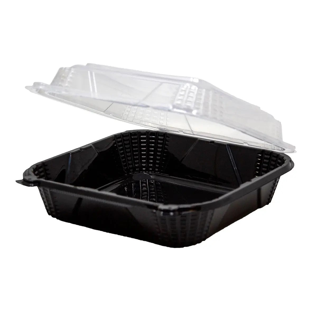 Plastic 9x9 Clear Lid Hinged Black Container